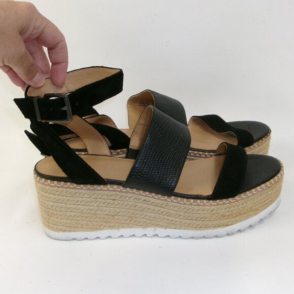 Crown‎ Vintage Espadrille Black Leather Platform Sandals US Size 11 M - Picture 1 of 5